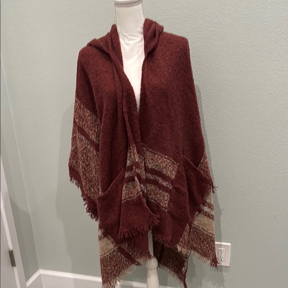 Cost Plus World Market Maroon Hooded Poncho